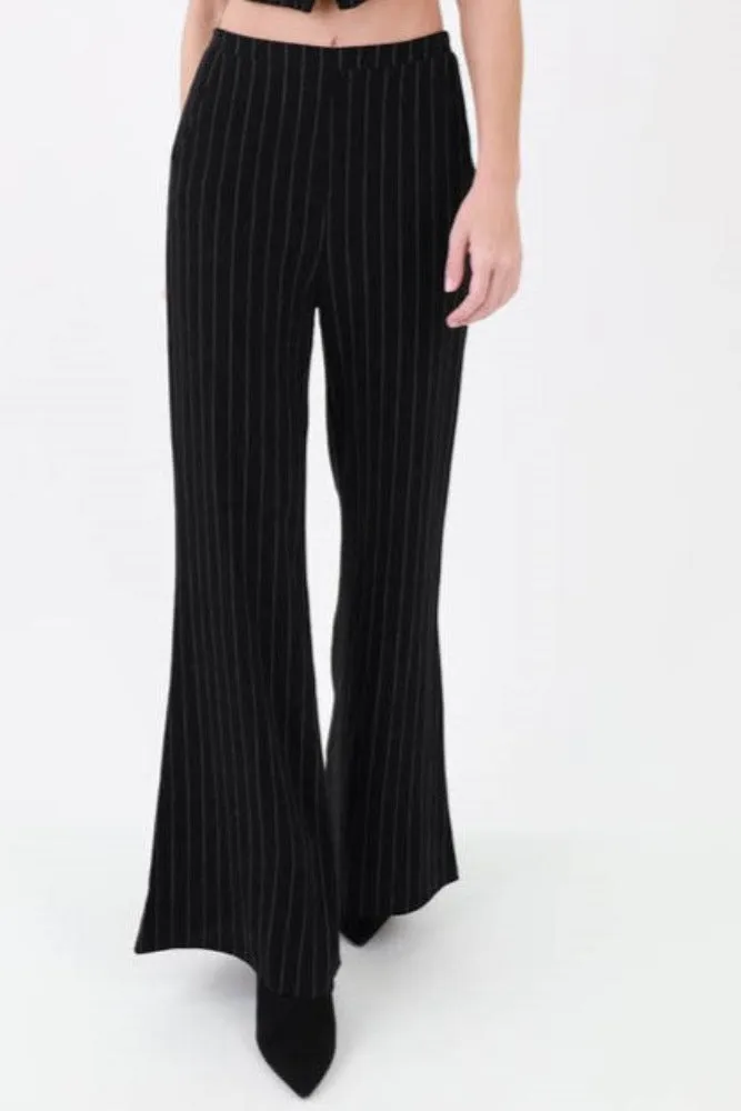 Business Casual Pinstripe Semi Flared Pants -Natural