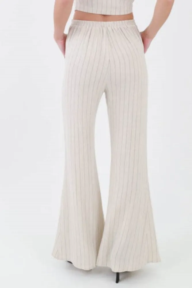 Business Casual Pinstripe Semi Flared Pants -Natural