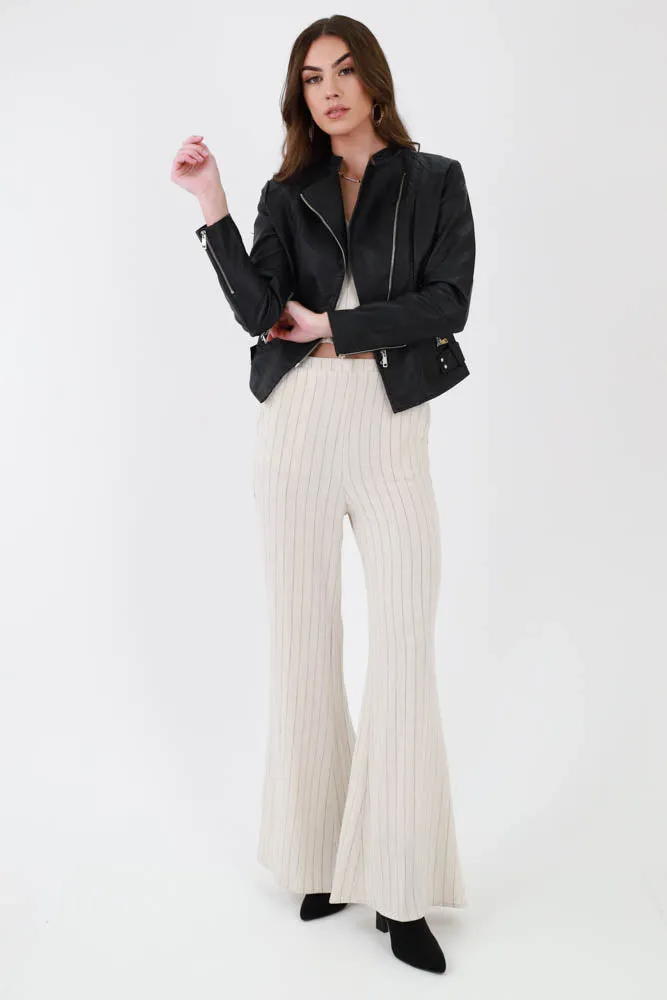 Business Casual Pinstripe Semi Flared Pants -Natural