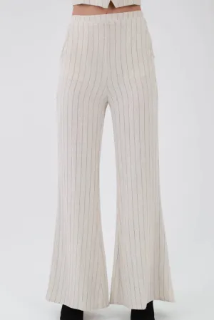 Business Casual Pinstripe Semi Flared Pants -Natural