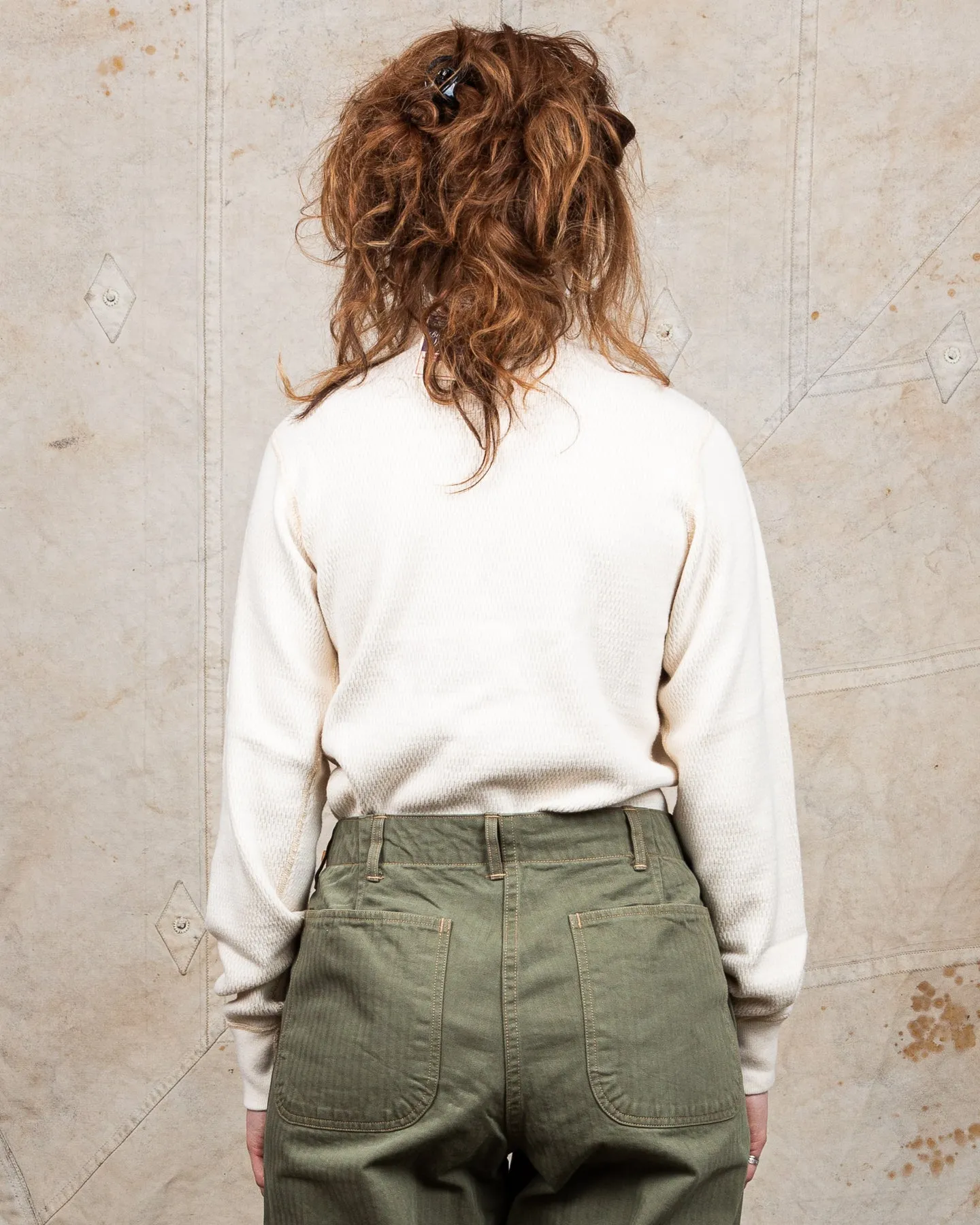 Buzz Rickson Long Sleeve Thermal Henley Shirt White