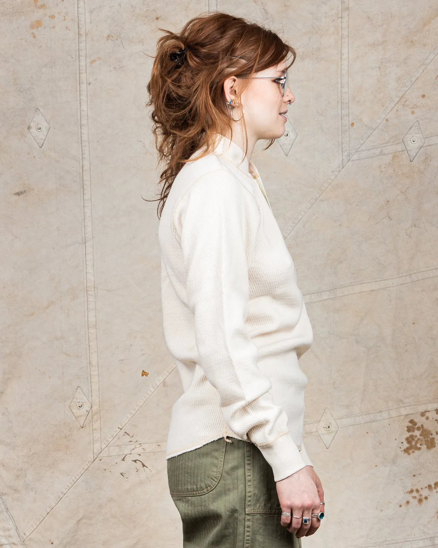 Buzz Rickson Long Sleeve Thermal Henley Shirt White