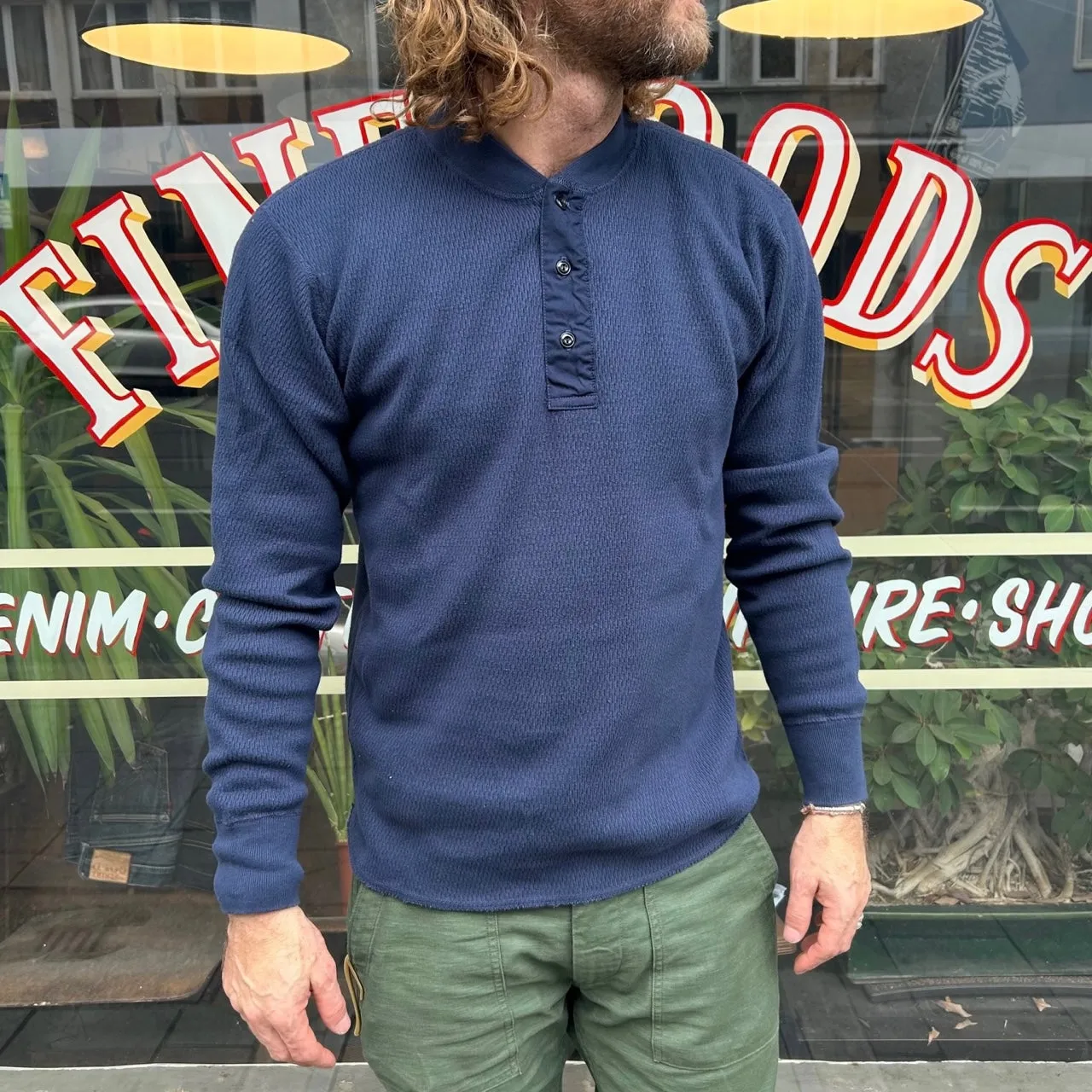 buzz rickson's | l-s thermal henley - navy