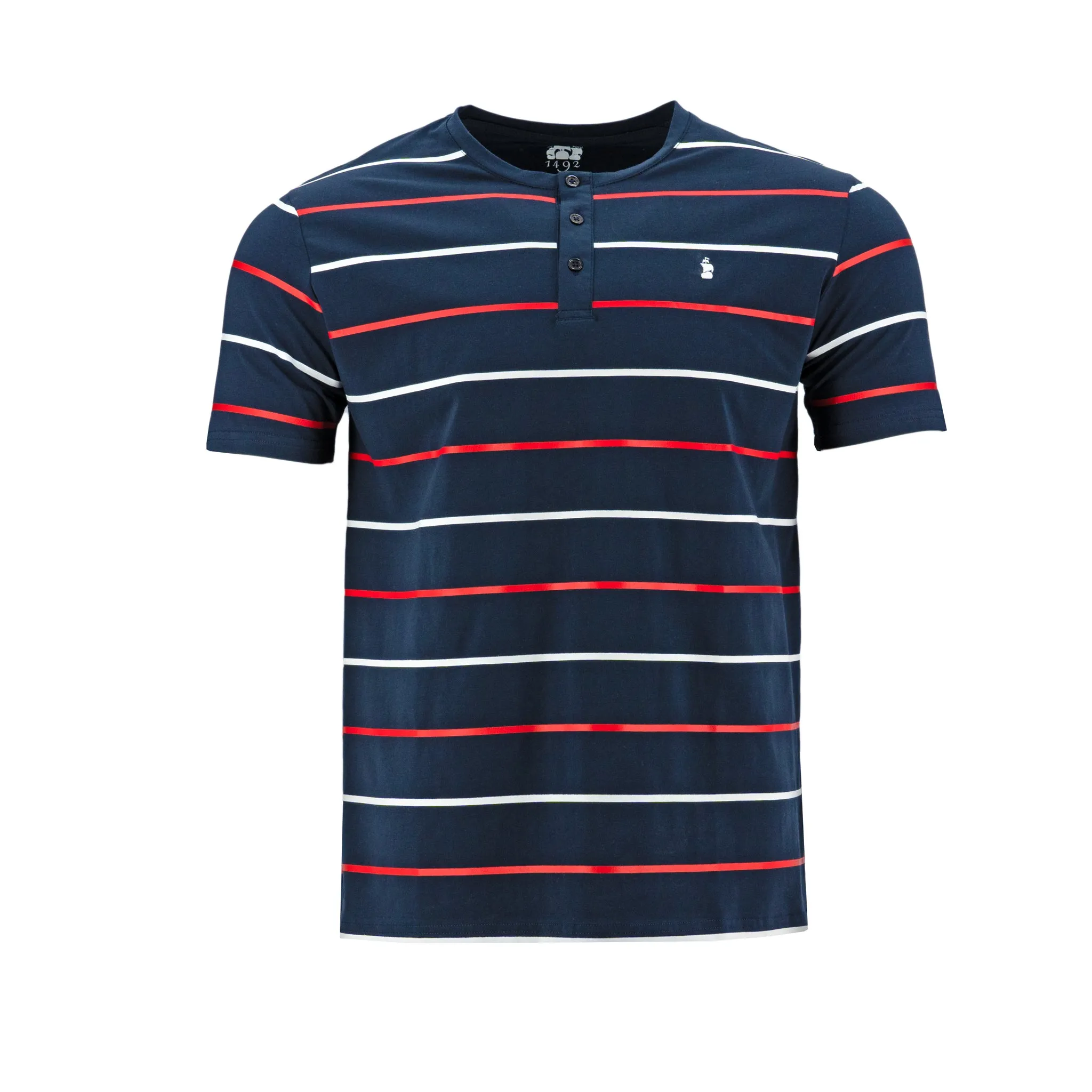 Camiseta 1492 Mangas Cortas Cuello Henley Rayas Para Niños