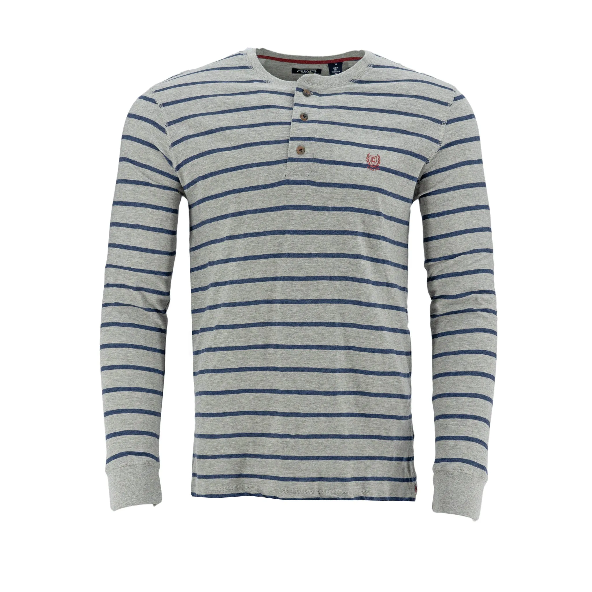 Camiseta Chaps Mangas Largas Cuello Henley Rayas P/ Caballeros