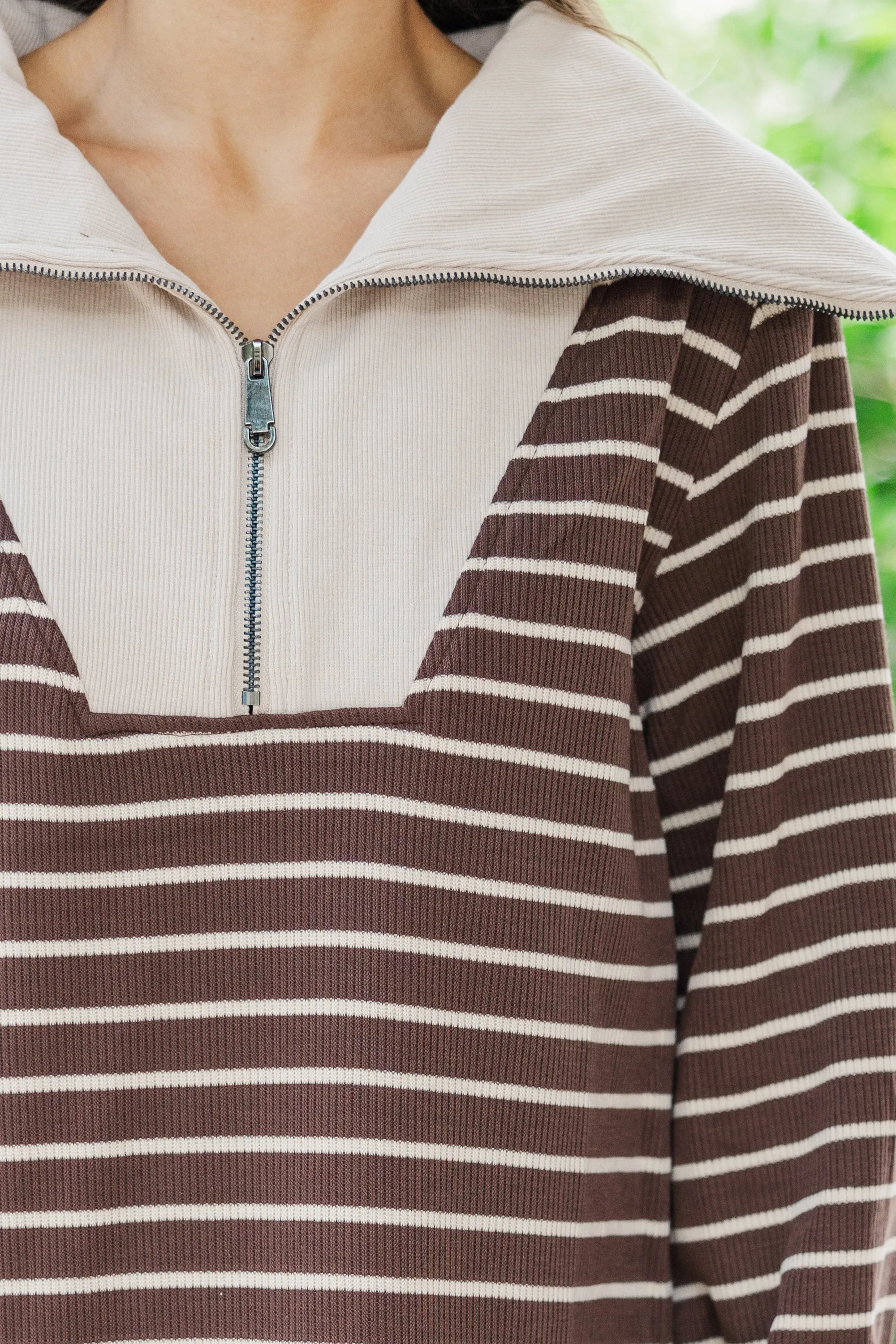 Care To Contrast Brown Striped L/S Dress