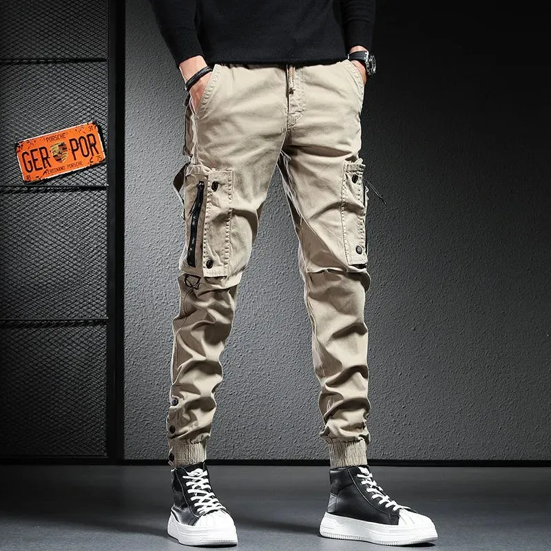 Casual Khaki Cargo Pants - Men's Fashion Streetwear Tactical Multi-Pocket Cotton Trousers