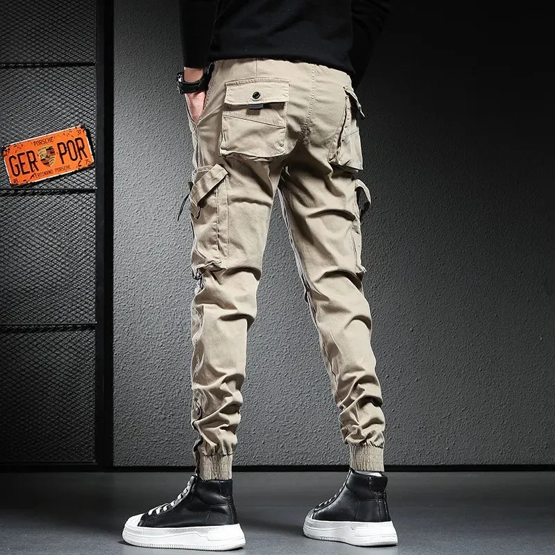 Casual Khaki Cargo Pants - Men's Fashion Streetwear Tactical Multi-Pocket Cotton Trousers