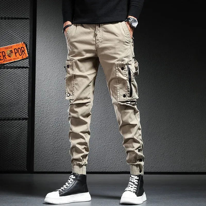 Casual Khaki Cargo Pants - Men's Fashion Streetwear Tactical Multi-Pocket Cotton Trousers