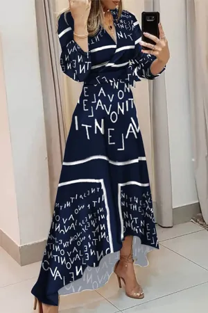 Casual Letter Printing V Neck Printed Dresses