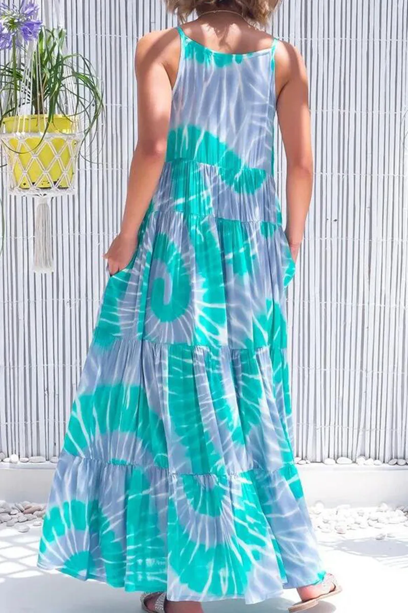 Casual Print Patchwork O Neck A Line Dresses