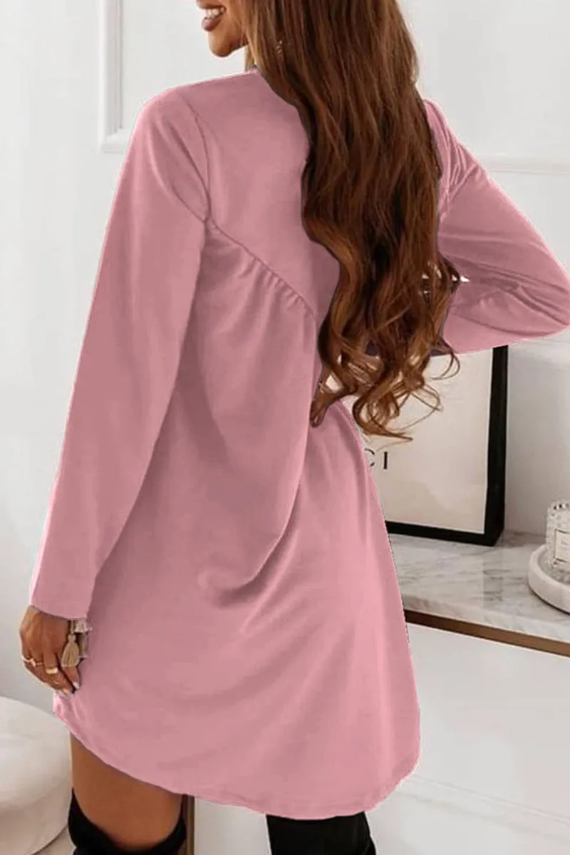 Casual Solid Fold O Neck Irregular Dress Dresses