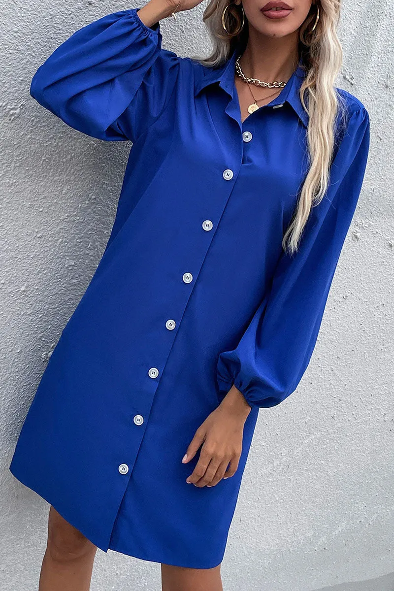 Casual Solid Patchwork Turndown Collar A Line Dresses
