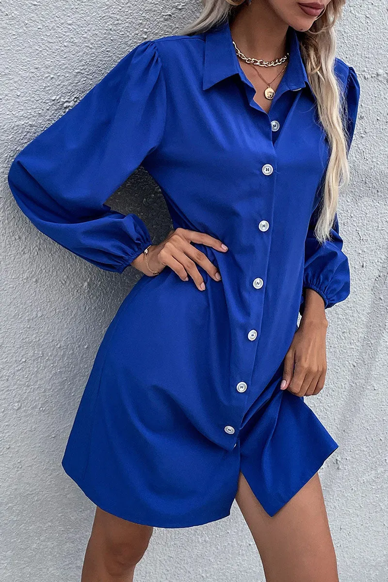 Casual Solid Patchwork Turndown Collar A Line Dresses