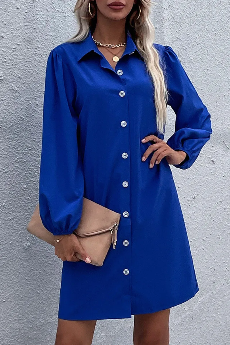 Casual Solid Patchwork Turndown Collar A Line Dresses