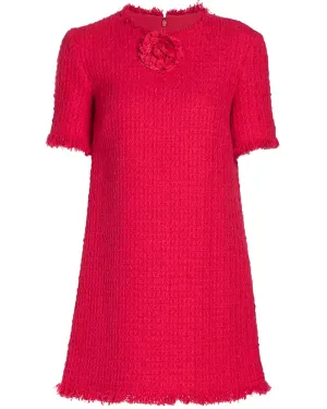 Cerise Jewel Neck Tweed Shift Dress