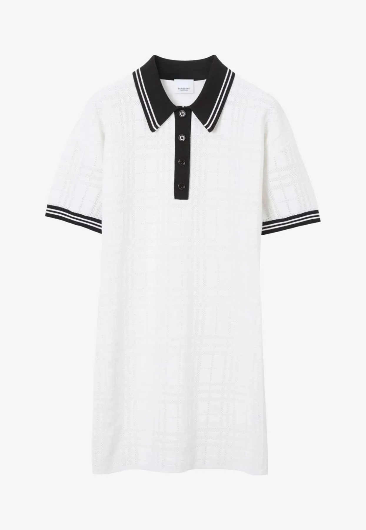 Check Stripe-Trim Polo Dress
