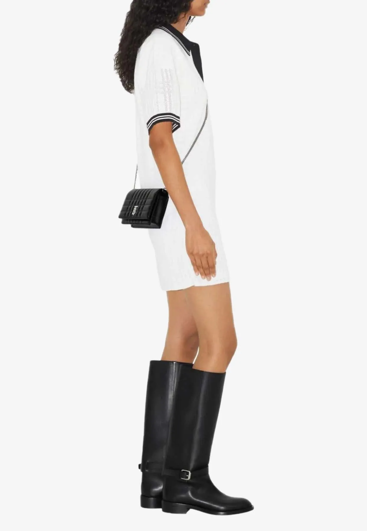 Check Stripe-Trim Polo Dress