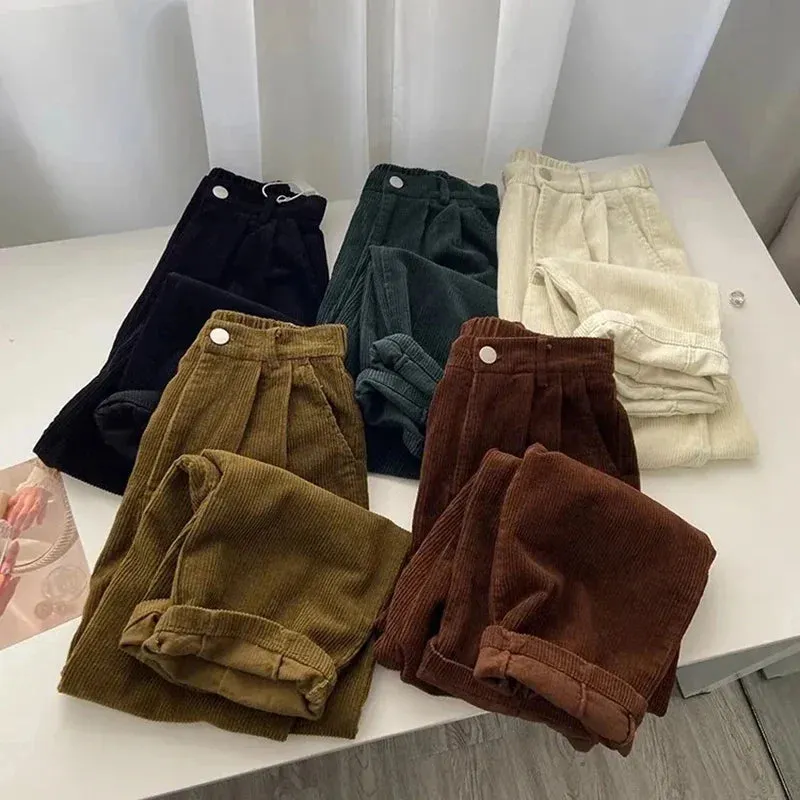 Chic Retro High Waist Corduroy Pants for Timeless Style
