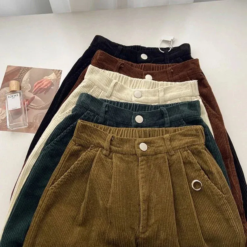 Chic Retro High Waist Corduroy Pants for Timeless Style