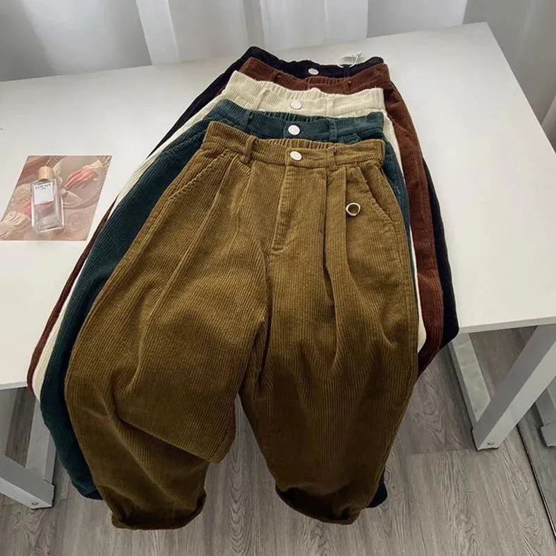 Chic Retro High Waist Corduroy Pants for Timeless Style