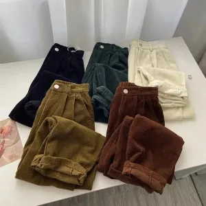 Chic Retro High Waist Corduroy Pants for Timeless Style