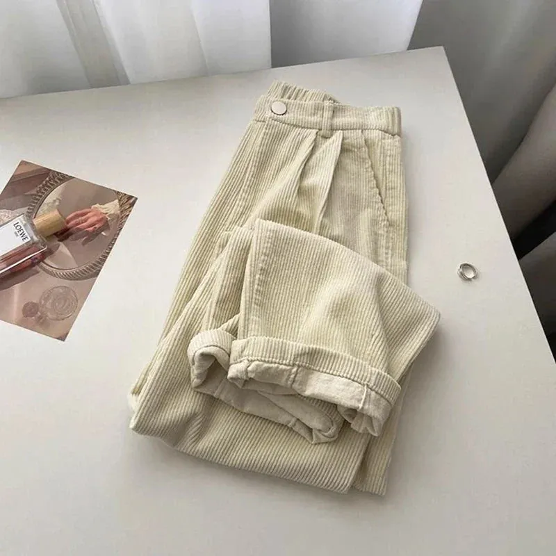 Chic Retro High Waist Corduroy Pants for Timeless Style