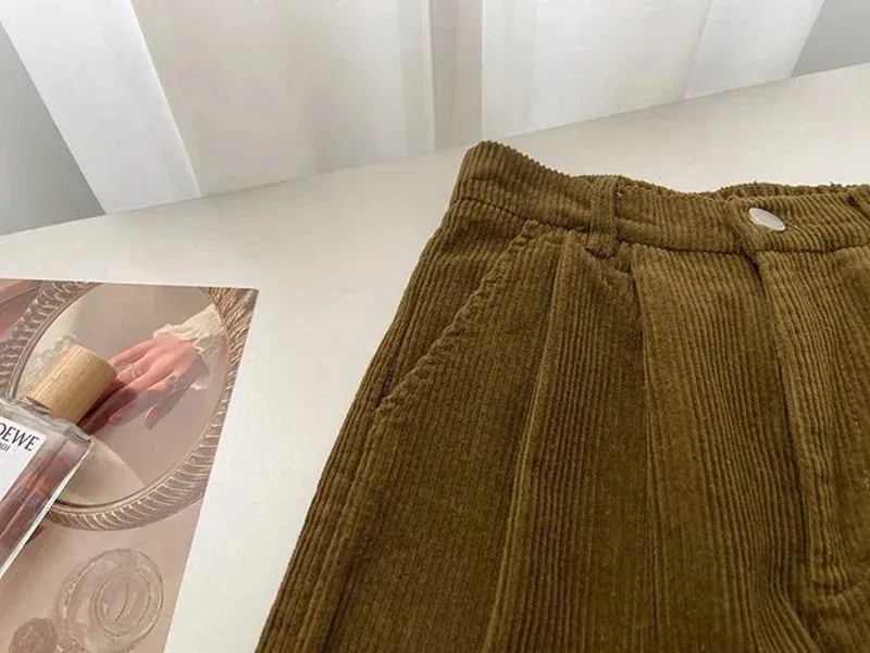 Chic Retro High Waist Corduroy Pants for Timeless Style