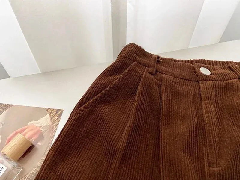 Chic Retro High Waist Corduroy Pants for Timeless Style