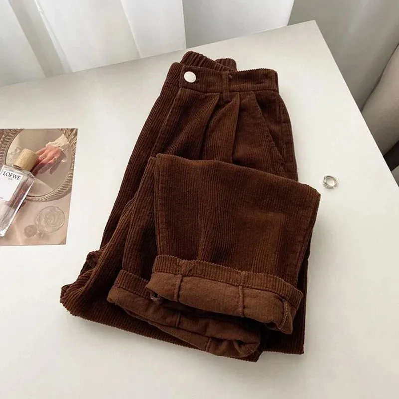 Chic Retro High Waist Corduroy Pants for Timeless Style