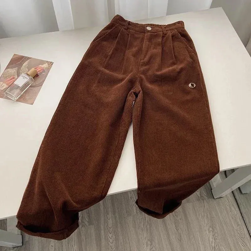Chic Retro High Waist Corduroy Pants for Timeless Style