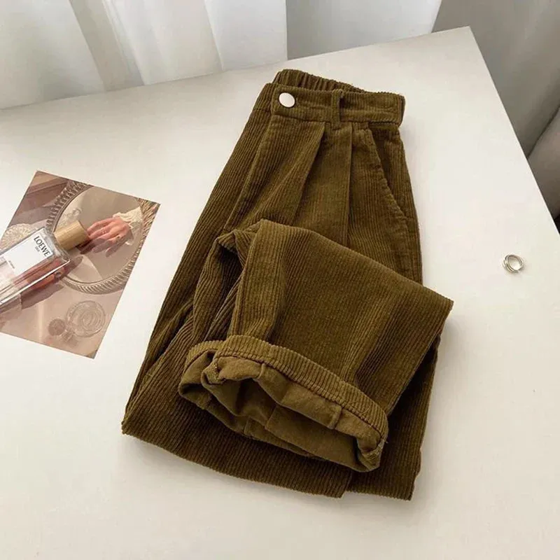 Chic Retro High Waist Corduroy Pants for Timeless Style