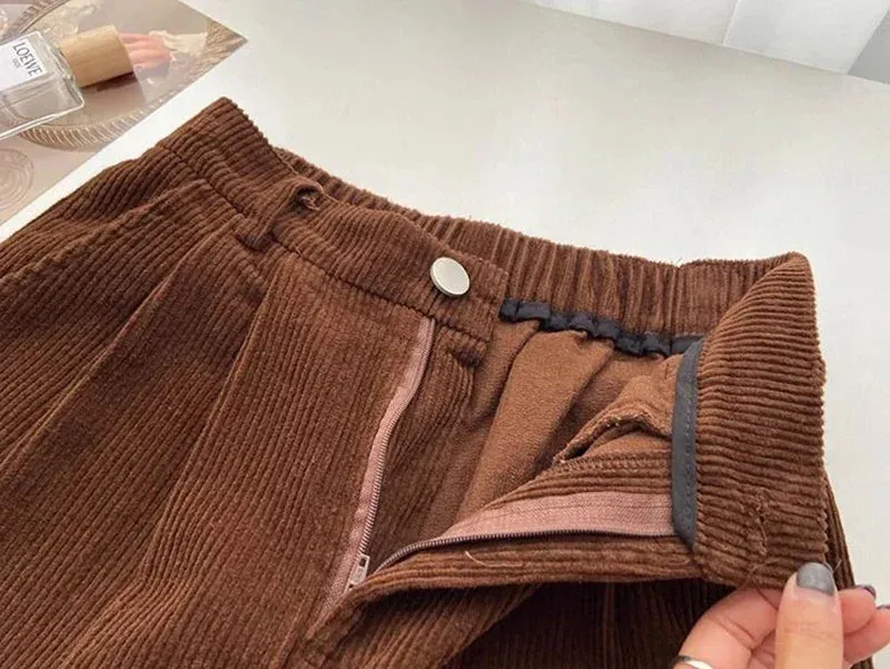 Chic Retro High Waist Corduroy Pants for Timeless Style