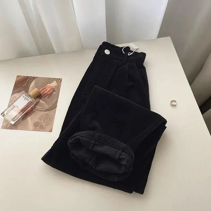 Chic Retro High Waist Corduroy Pants for Timeless Style