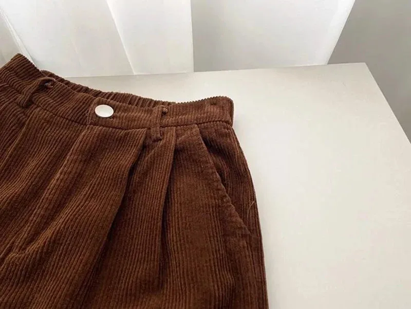 Chic Retro High Waist Corduroy Pants for Timeless Style