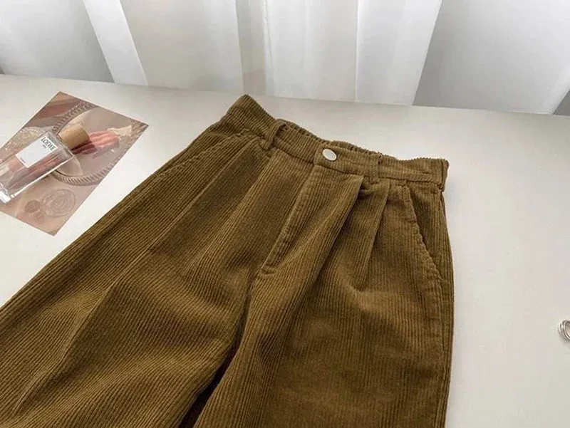 Chic Retro High Waist Corduroy Pants for Timeless Style