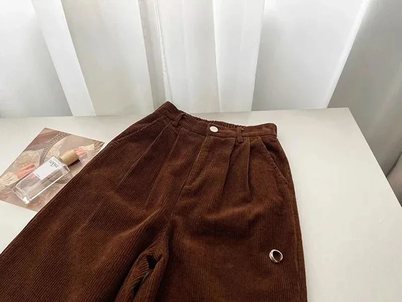 Chic Retro High Waist Corduroy Pants for Timeless Style