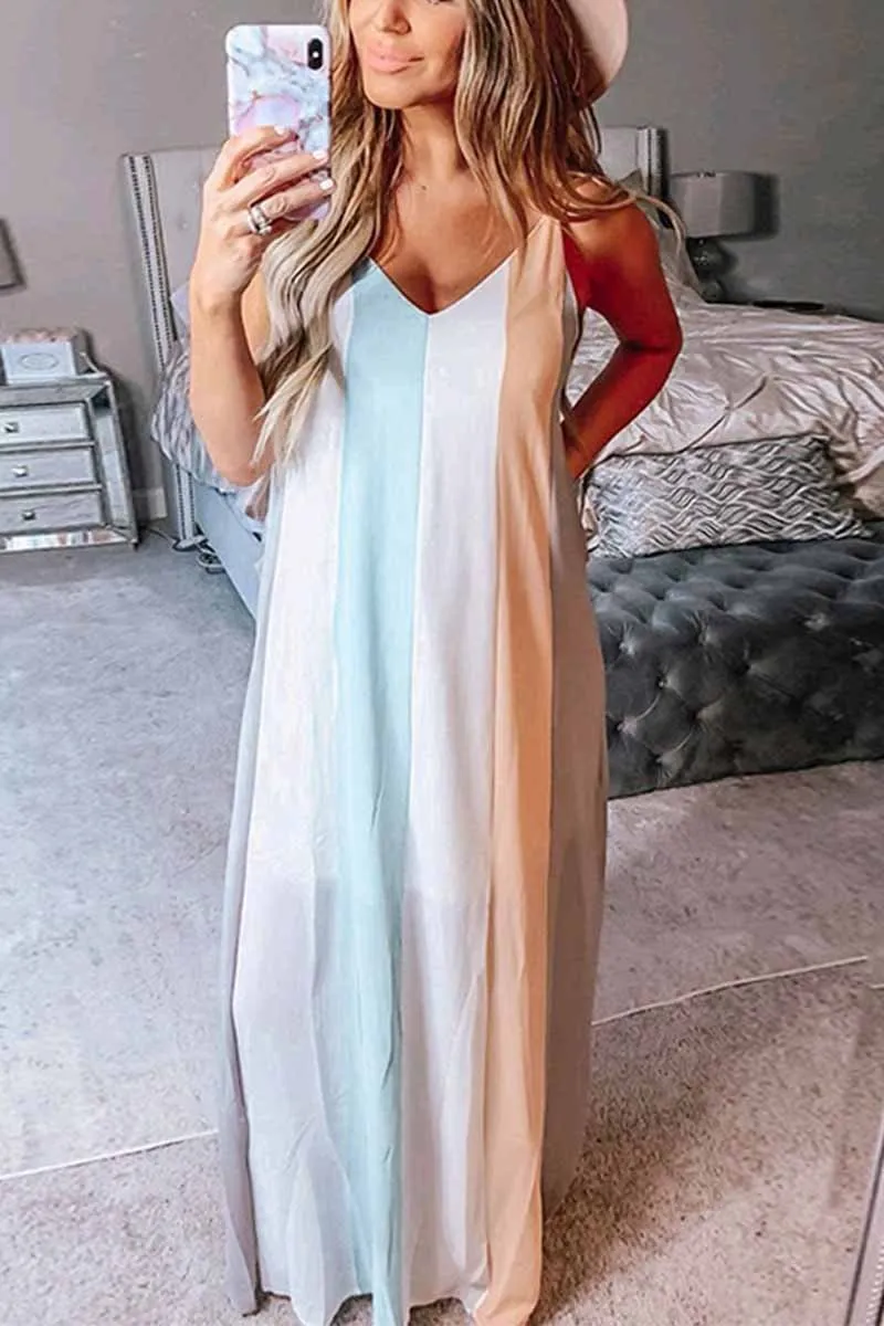 Chicindress Striped V-neck Maxi Dress