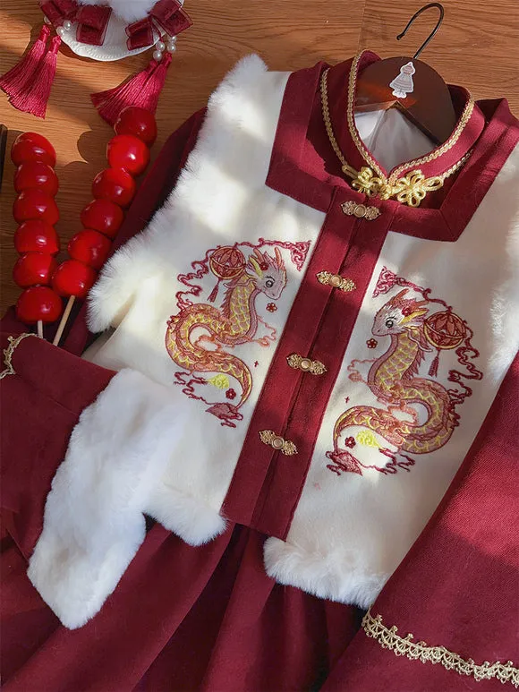 Chinese Style Lolita Dress Ruffles Long Sleeves Polyester Chinese Style Red Chinese Style Lolita