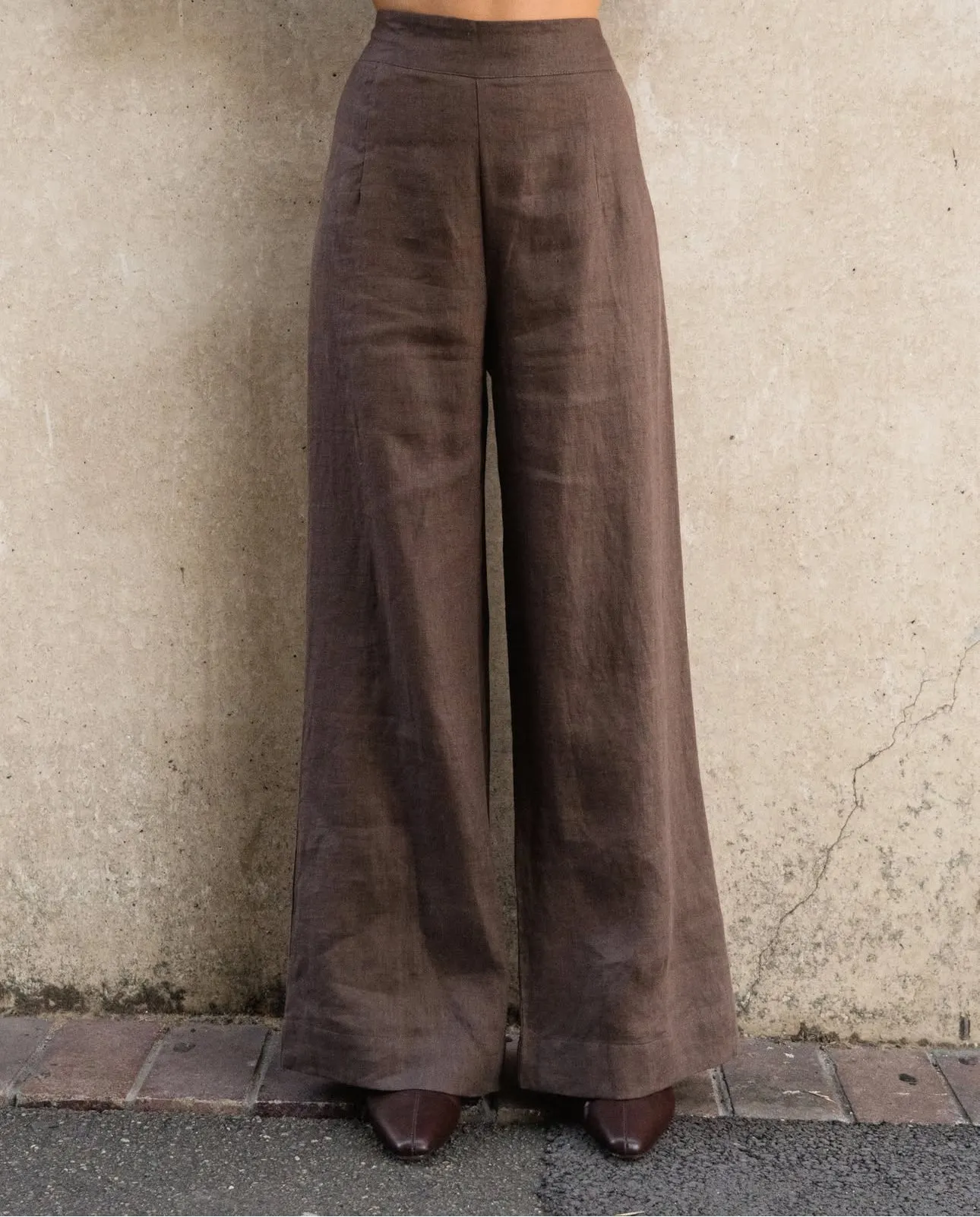 Chocolate Wide Leg Linen Pant