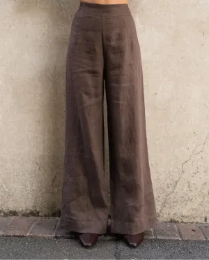 Chocolate Wide Leg Linen Pant