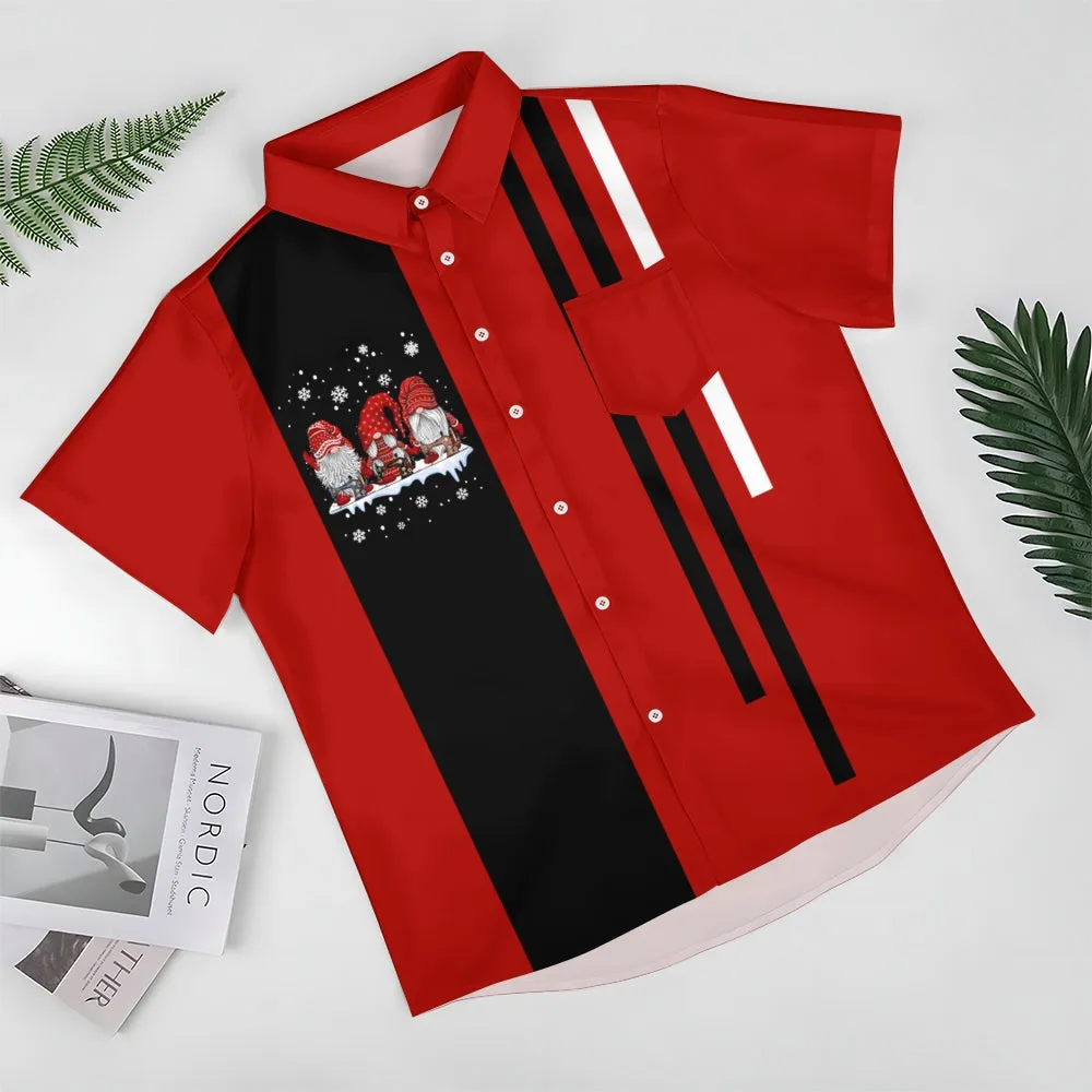 Christmas Dwarf Striped Print Short Sleeve Shirt 2409011419