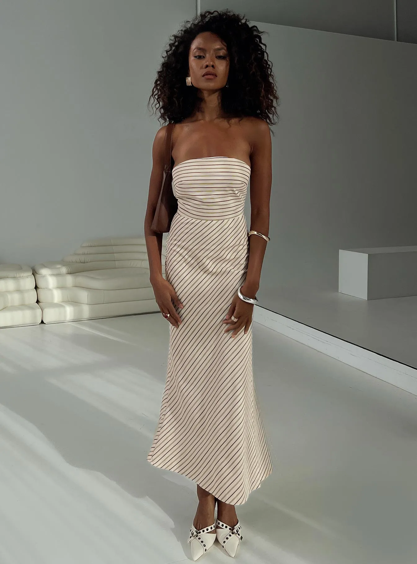 Chrysa Strapless Maxi Dress Beige