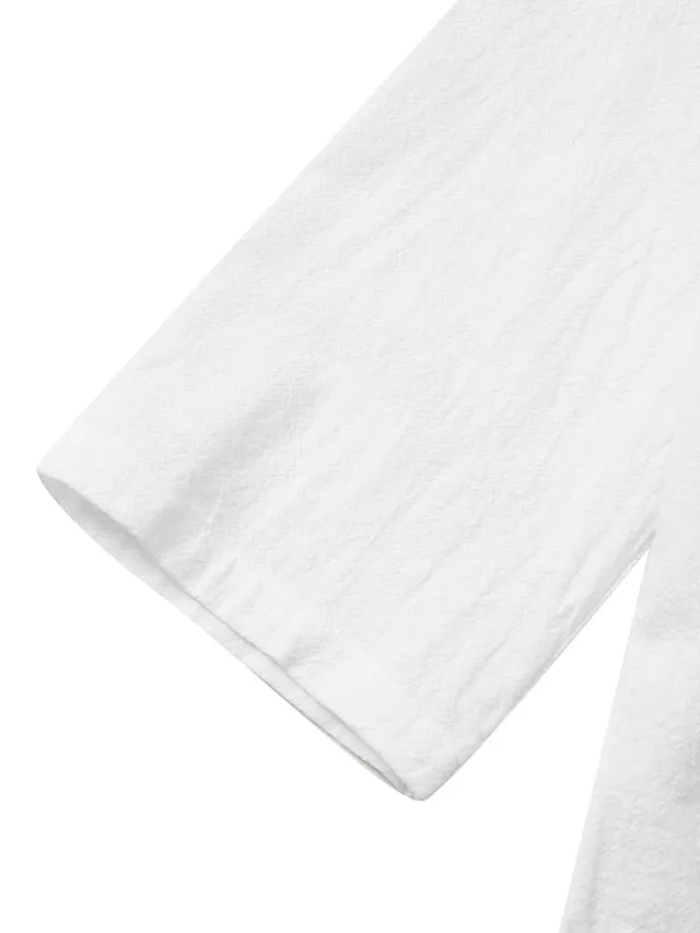 CityHottie - Women's Cotton Linen Dress Casual Dress Shift Dress Midi Dress Cotton Blend Fashion Basic Outdoor Daily Vacation Stand Collar Button Half Sleeve Summer Spring 2024 Black White Blue Plain S M L