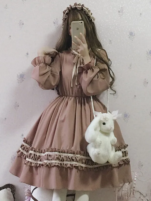 Classic Lolita OP Dress Bow Ruffl Two Tone Lolita One Piece Dress