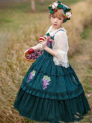 Classical Lolita Dress Cotton Lace Sleeveless Lolita Dresses Floral Print Grape
