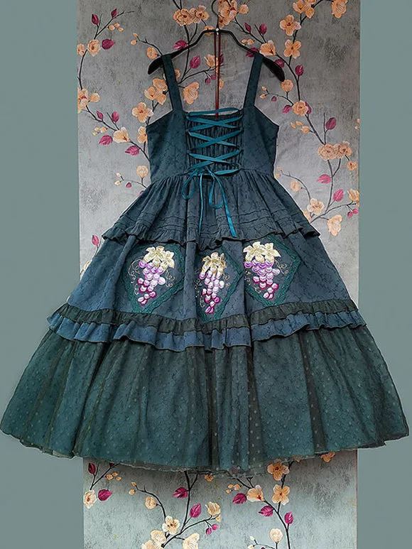 Classical Lolita Dress Cotton Lace Sleeveless Lolita Dresses Floral Print Grape