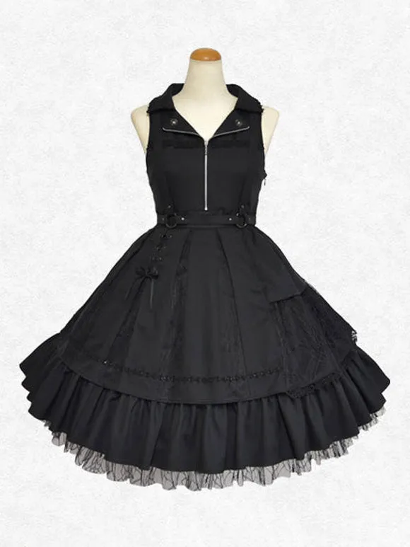 Classical Lolita Dress Polyester Sleeveless Lolita Dresses Classic Black