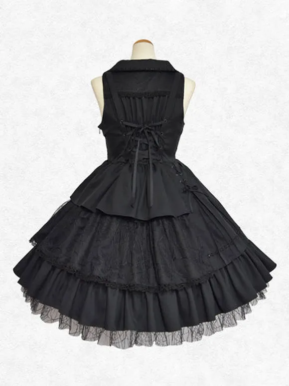 Classical Lolita Dress Polyester Sleeveless Lolita Dresses Classic Black