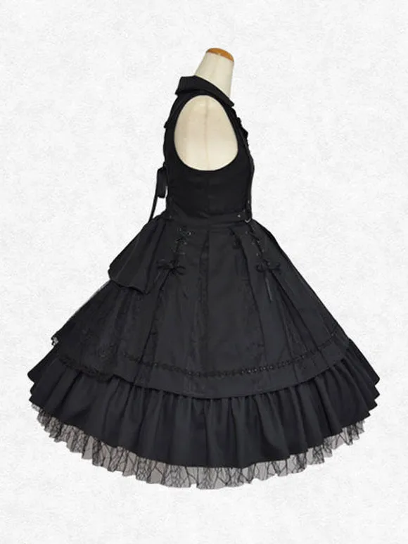 Classical Lolita Dress Polyester Sleeveless Lolita Dresses Classic Black